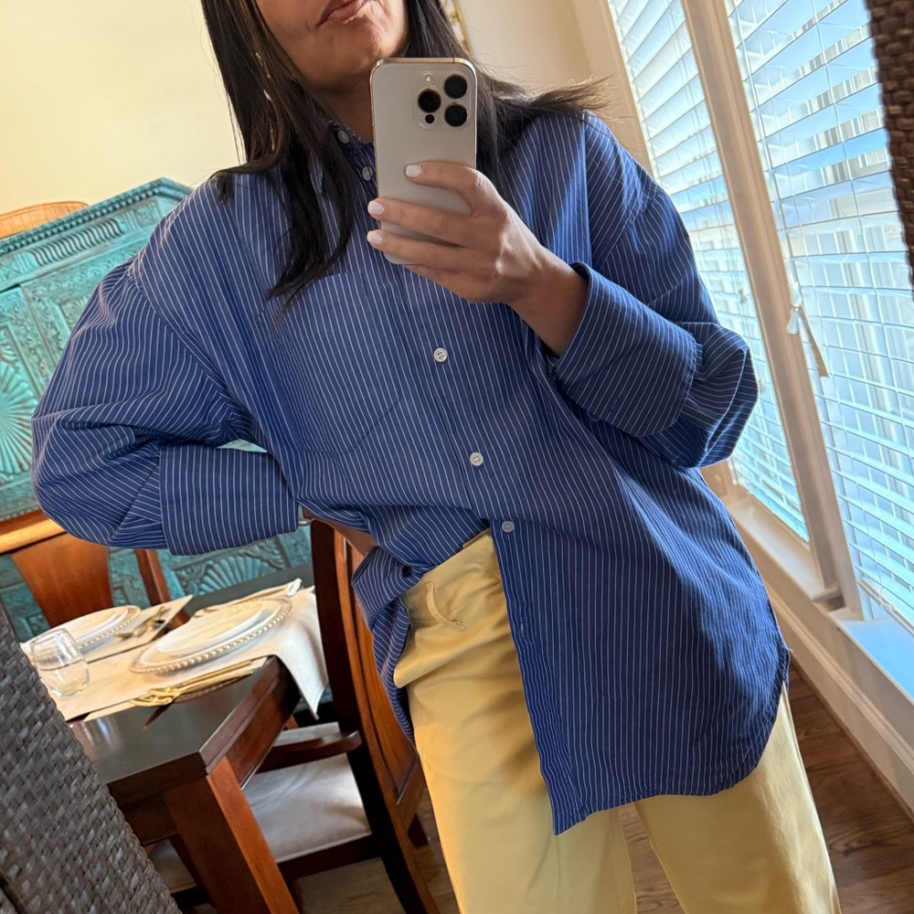Blue Pinstripe Women’s Button-Up Shirt